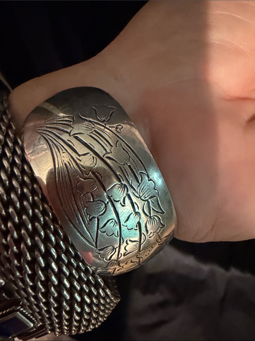 S. Kirk & Son Sterling Silver - Lily of the Valley Engraved Cuff Bracelet -SZ 7” - Picture 10 of 11